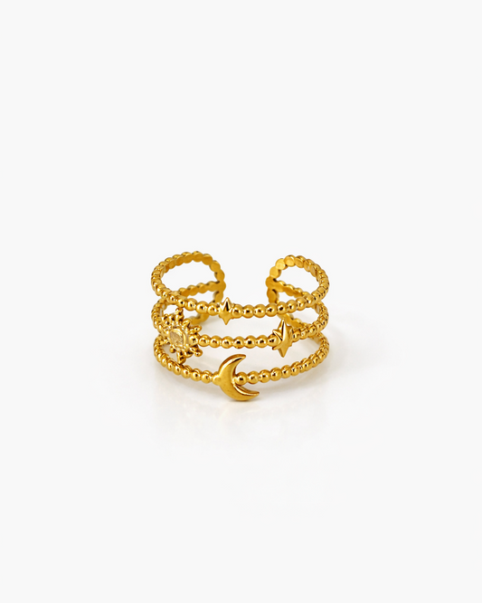 Moon and Stars Gold Ring