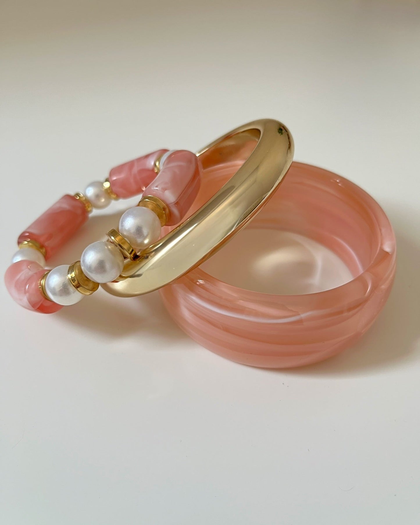 Pink & White Acrylic Bangle Set